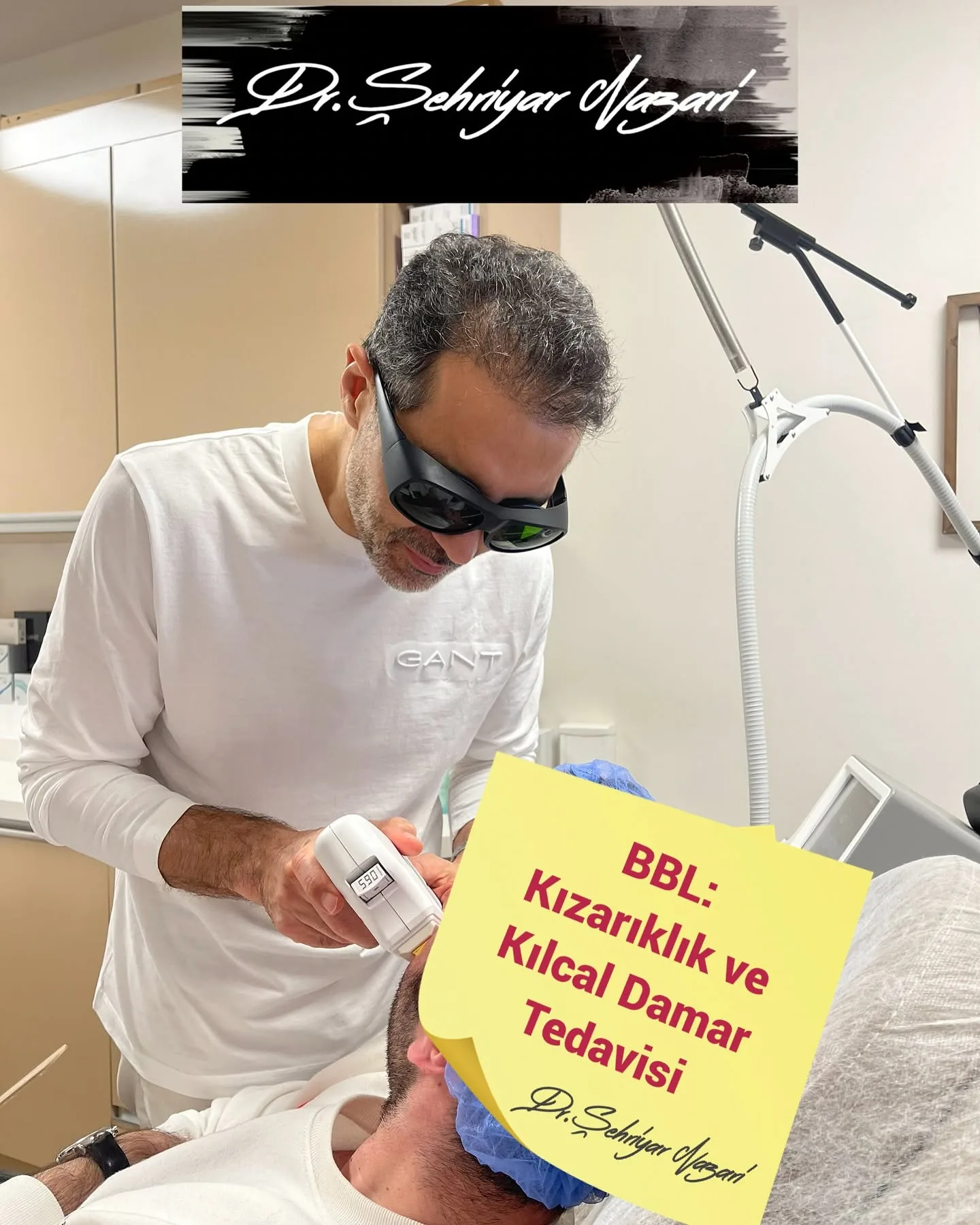 Dr. Şehriyar Nazari working with protective glasses at the clinic